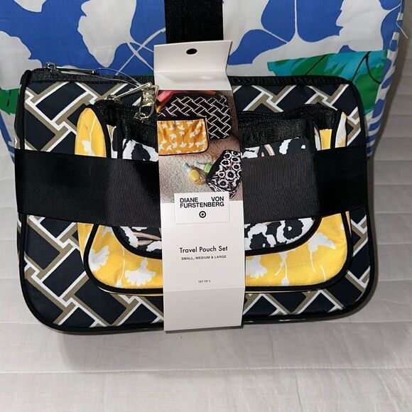 DVF x Target Black Gold WhiteāVintage Weave Ginkgo Poppy 3 pack Travel Pouches - Picture 4 of 14